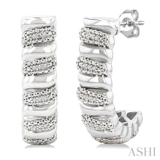 Silver Bold Ribbed Diamond Half Hoop Earrings
