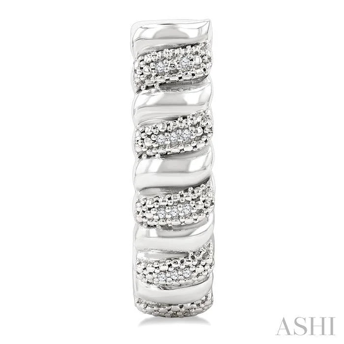 Silver Bold Ribbed Diamond Half Hoop Earrings