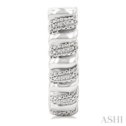Silver Bold Ribbed Diamond Half Hoop Earrings