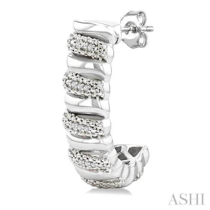 Silver Bold Ribbed Diamond Half Hoop Earrings