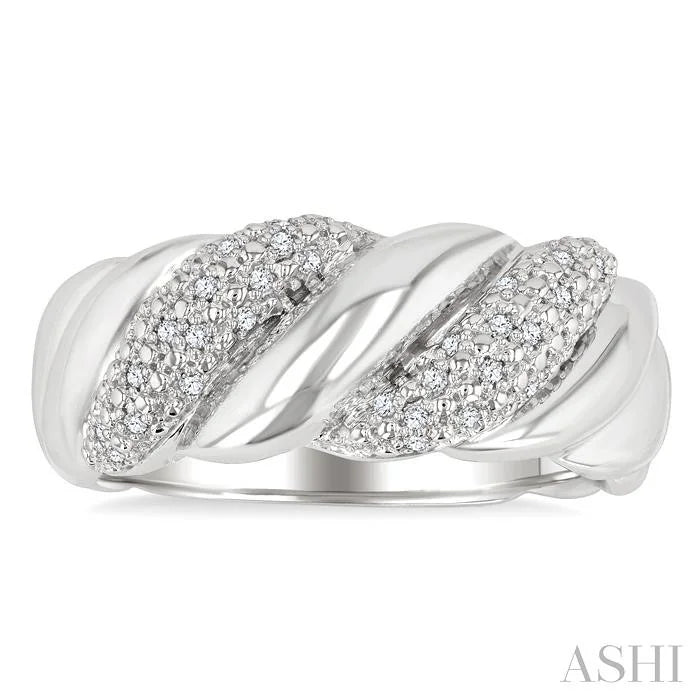 Silver Bold Ribbed Diamond Fashion Band