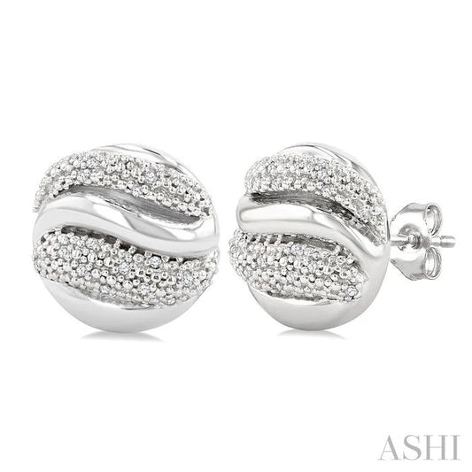Silver Bold Ribbed Diamond Fashion Earrings