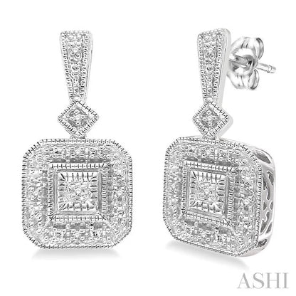 Silver Cushion Shape Diamond Earrings