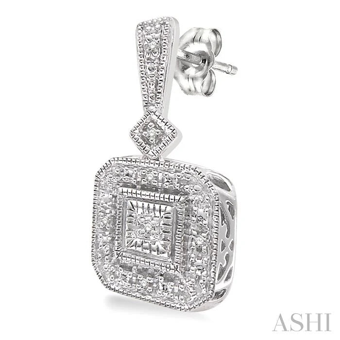 Silver Cushion Shape Diamond Earrings