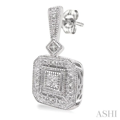 Silver Cushion Shape Diamond Earrings