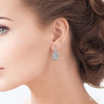 Silver Cushion Shape Diamond Earrings