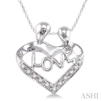 Silver Heart Shape Mom & Child Diamond Fashion Pendant