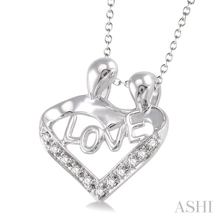 Silver Heart Shape Mom & Child Diamond Fashion Pendant
