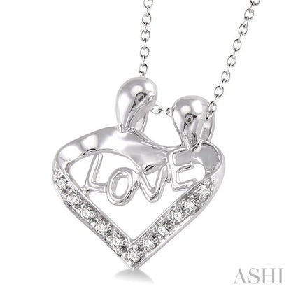 Silver Heart Shape Mom & Child Diamond Fashion Pendant