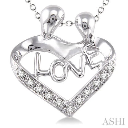 Silver Heart Shape Mom & Child Diamond Fashion Pendant