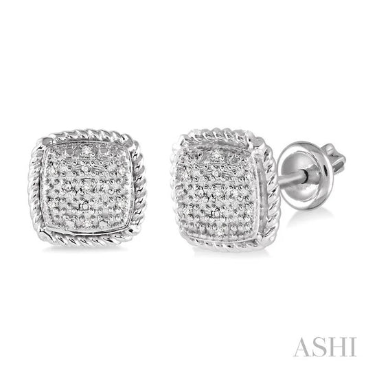 Silver Cushion Shape Diamond Earrings