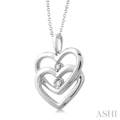 Silver Twin Heart Shape Diamond Fashion Pendant