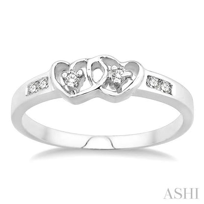 Silver Twin Heart Shape 2 Stone Diamond Fashion Ring