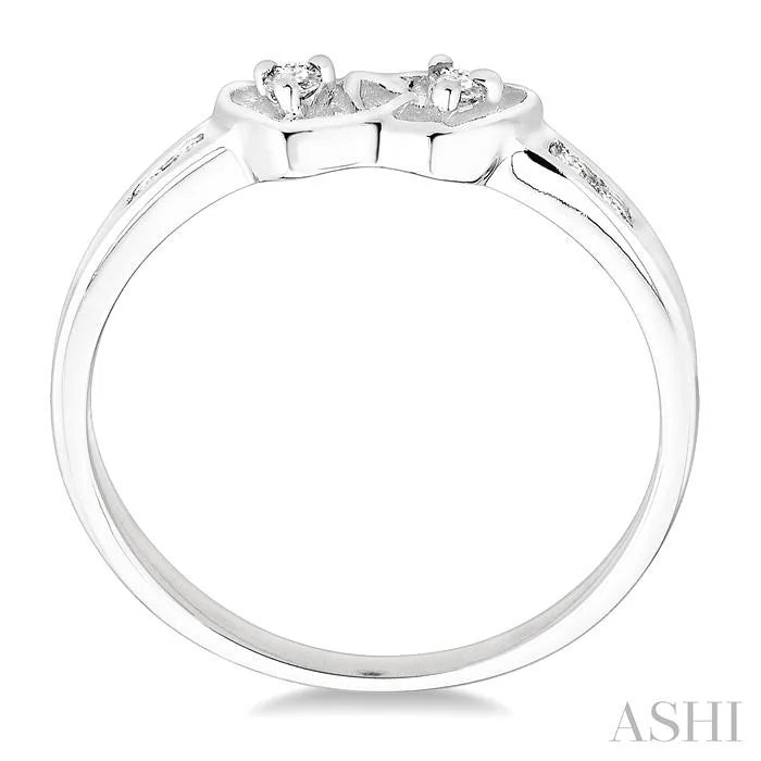 Silver Twin Heart Shape 2 Stone Diamond Fashion Ring