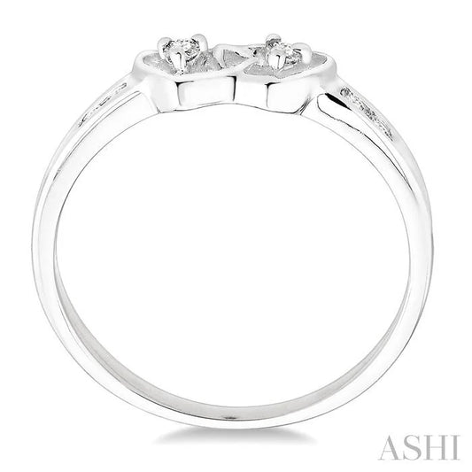 Silver Twin Heart Shape 2 Stone Diamond Fashion Ring