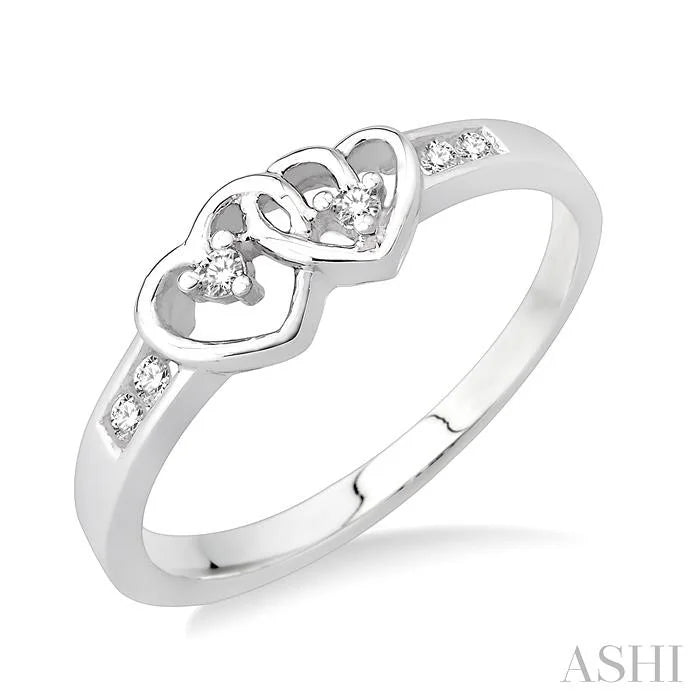 Silver Twin Heart Shape 2 Stone Diamond Fashion Ring
