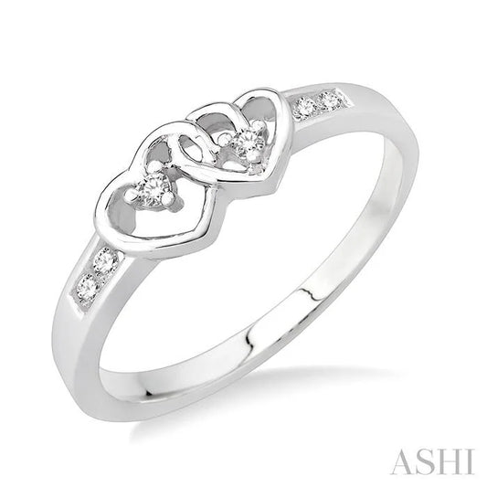 Silver Twin Heart Shape 2 Stone Diamond Fashion Ring