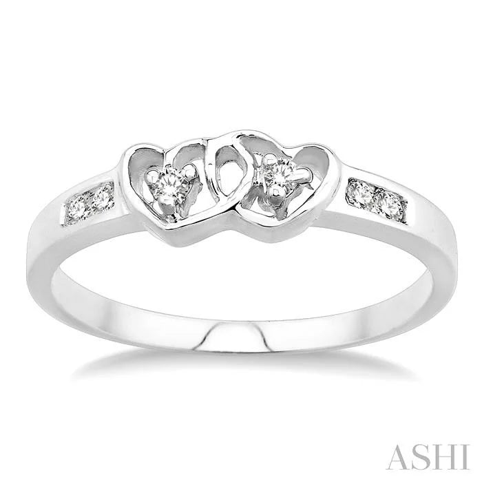 Silver Twin Heart Shape 2 Stone Diamond Fashion Ring