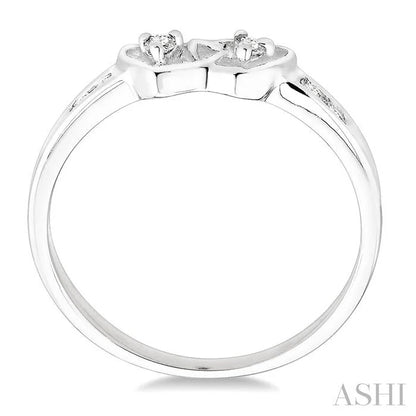 Silver Twin Heart Shape 2 Stone Diamond Fashion Ring