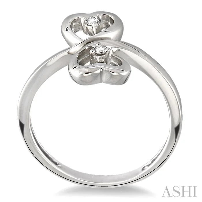 Silver Twin Heart Shape 2 Stone Diamond Fashion Ring