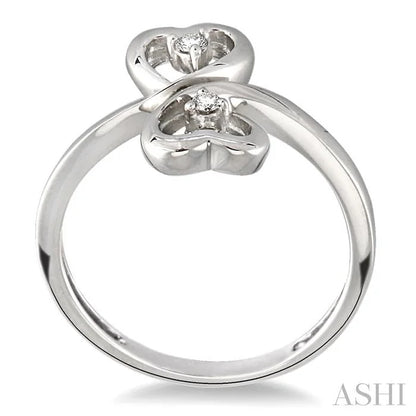 Silver Twin Heart Shape 2 Stone Diamond Fashion Ring