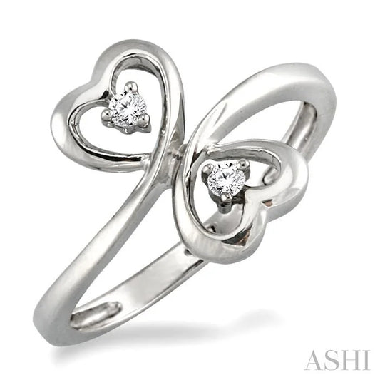 Silver Twin Heart Shape 2 Stone Diamond Fashion Ring