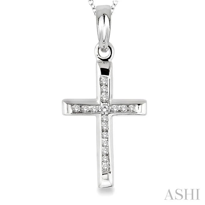 Silver Cross Channel Set Diamond Fashion Pendant