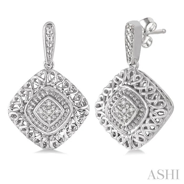 Silver Cushion Shape Diamond Earrings