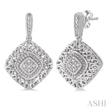 Silver Cushion Shape Diamond Earrings