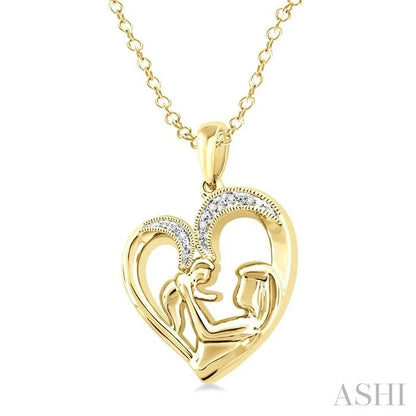 Gold Vermeil Heart Shape Mom & Child Diamond Fashion Pendant