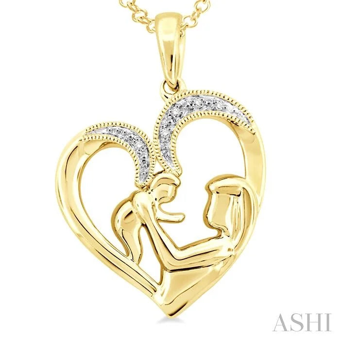 Gold Vermeil Heart Shape Mom & Child Diamond Fashion Pendant