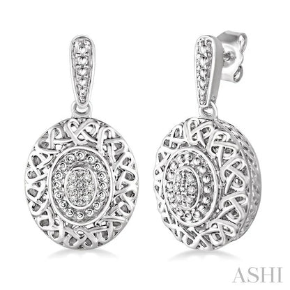 Silver Oval Shape Diamond Earrings
