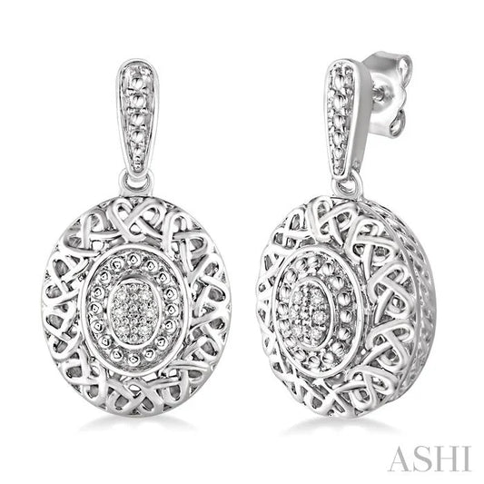 Silver Oval Shape Diamond Earrings