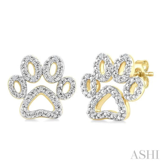 Gold Vermeil Dog Paw Diamond Fashion Earrings