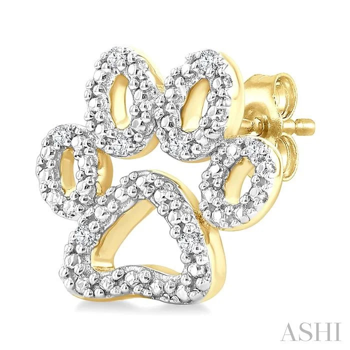 Gold Vermeil Dog Paw Diamond Fashion Earrings