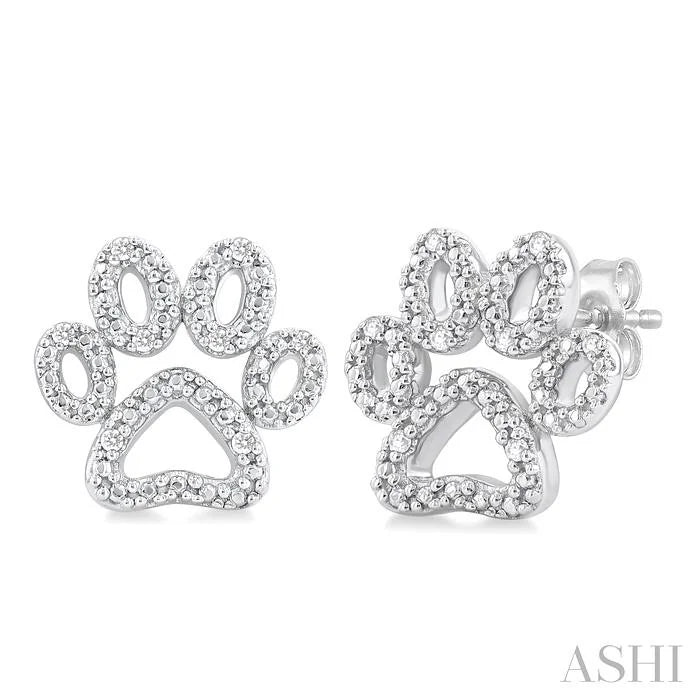 Silver Dog Paw Diamond Fashion Earrings