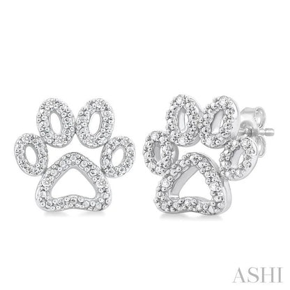 Silver Dog Paw Diamond Fashion Earrings