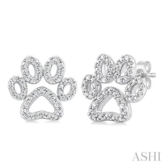 Silver Dog Paw Diamond Fashion Earrings