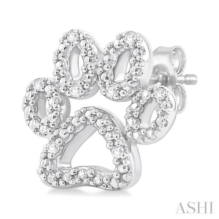 Silver Dog Paw Diamond Fashion Earrings