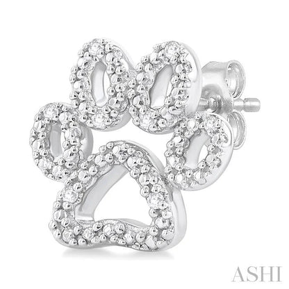Silver Dog Paw Diamond Fashion Earrings