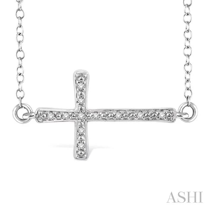 Silver Sideway Cross Diamond Fashion Pendant