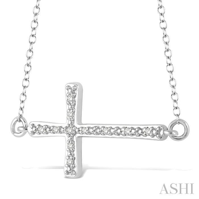 Silver Sideway Cross Diamond Fashion Pendant