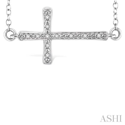 Silver Sideway Cross Diamond Fashion Pendant