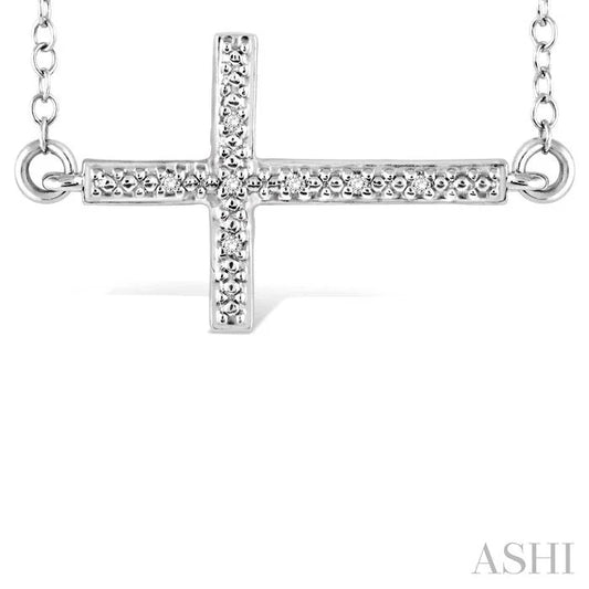 Silver Sideway Cross Diamond Fashion Pendant