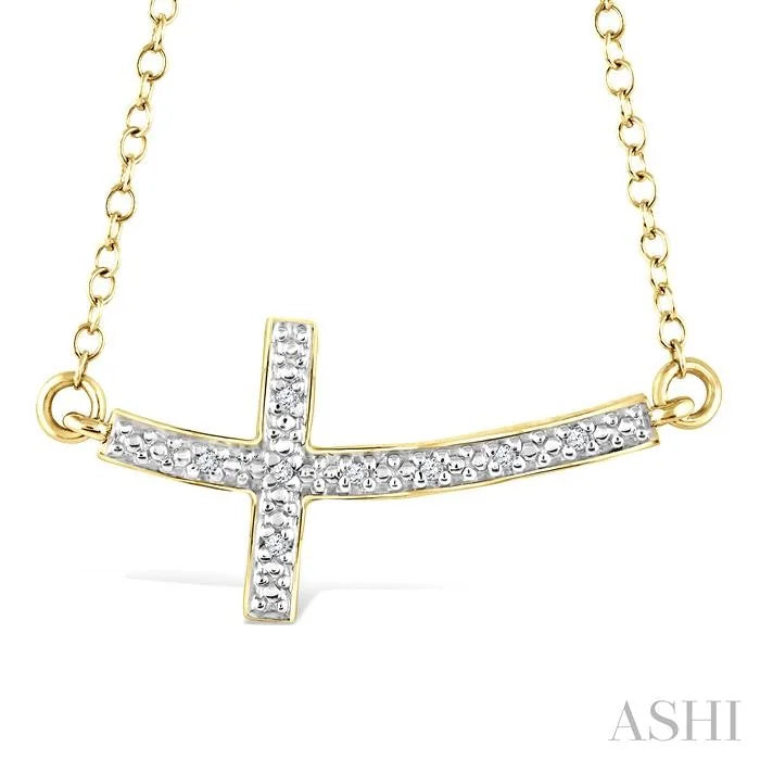 Gold Vermeil Sideway Cross Diamond Fashion Pendant