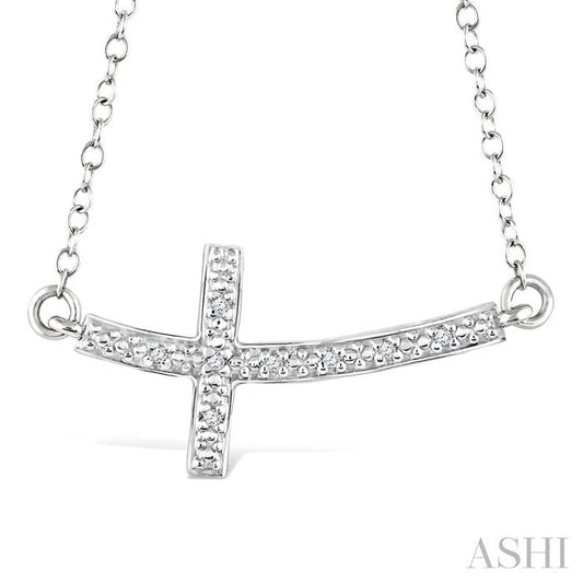 Silver Sideway Cross Diamond Fashion Pendant
