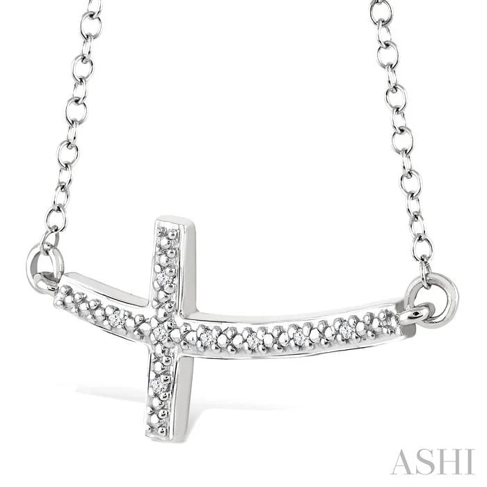 Silver Sideway Cross Diamond Fashion Pendant