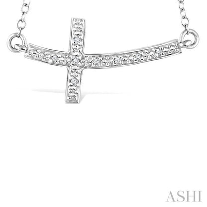 Silver Sideway Cross Diamond Fashion Pendant