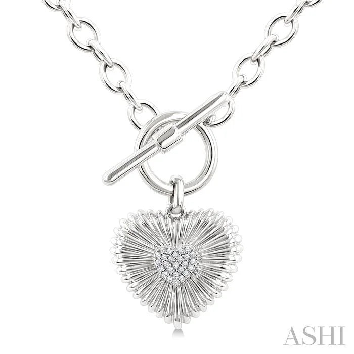 Silver Heart Fluted Toggle Diamond Fashion Necklace
