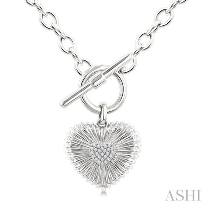 Silver Heart Fluted Toggle Diamond Fashion Necklace